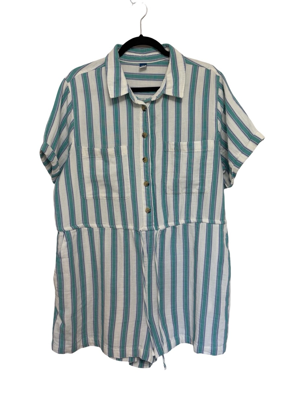 Old Navy Crinkle Cotton Gauze Button-Down Romper in Blue Stripe - Size XL Petire - Picture 3 of 8
